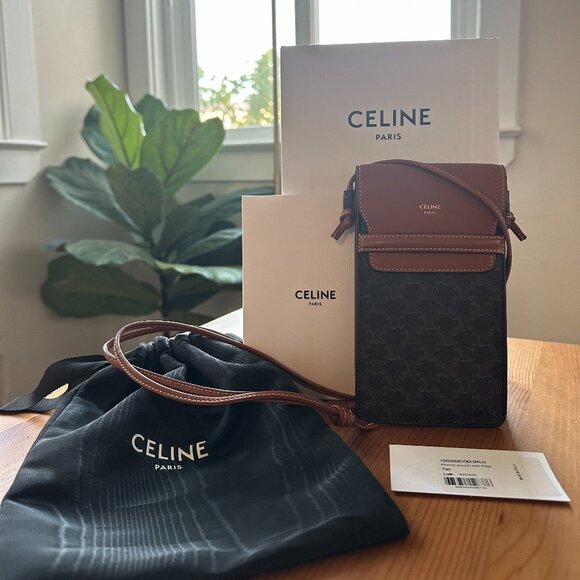 Celine Phone Pouch Crossbody in Triomphe Canvas and Lambskin - Picture 1 of 1